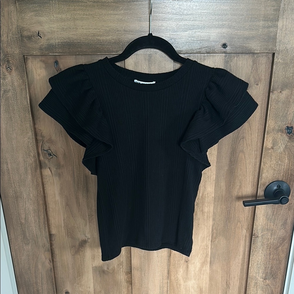 Zara Black Ruffle Sleeve Top - Picture 2 of 11